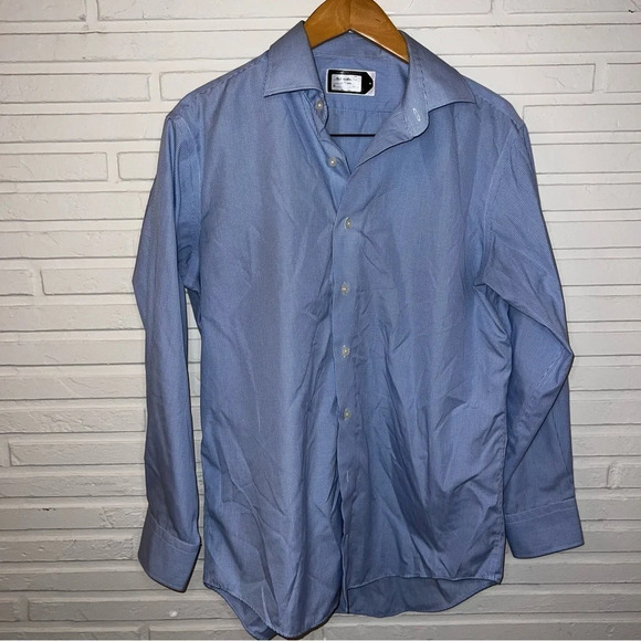Lorenzo Uomo Blue Gingham The Perfect Fashion Cotton Button Down, Men’s Size 16 - Picture 1 of 7